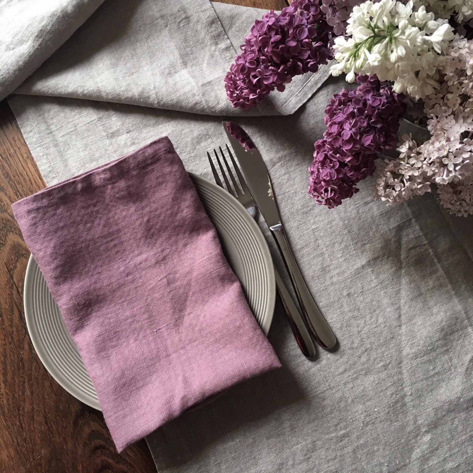 Linen napkin table napkinssoftened lilac color napkins for Etsy
