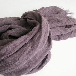 Linen scarf men/ women eggplant/ aubergine color shawl spring/ summer accessories gauze image 1