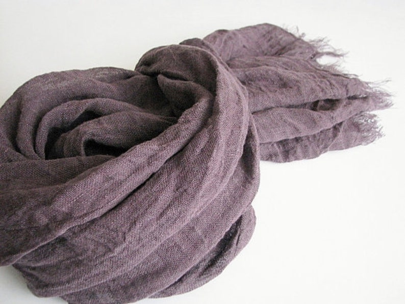 Linen scarf men/ women eggplant/ aubergine color shawl spring/ summer accessories gauze image 1