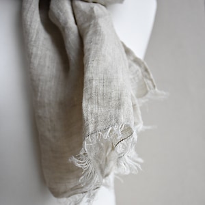 Light natural linen scarf- unisex- for men/ women -all seasons- pure linen- trending item- fringed scarf