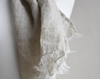 Light natural linen scarf- unisex- for men/ women -all seasons- pure linen- trending item- fringed scarf