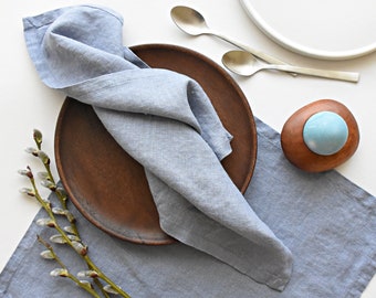 Blue linen napkins- set of napkins- table serving napkins- softened light blue napkins- kitchen napkins- dining table napkins- theme party