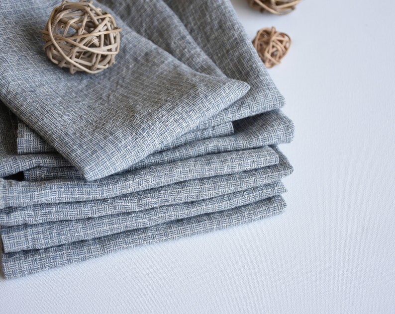 Natural linen napkins set Blue linen napkins patterned linens home table serving holiday trends provence style table decor napkins image 1