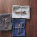 Blue Linen Tea Towels gift set of 2- natural linen kitchen towels- gift for her- set with wooden spoon 