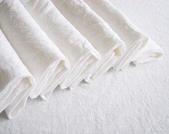 White linen napkins- Easter table napkins- wedding table serving- set of 6 napkins- provence style table- eco friendly- softened napkins