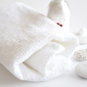 Serviette de bain en lin blanc Serviette de spa en lin gaufré Ensemble de serviettes cadeau Blanc