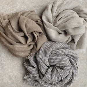 Linen scarf- beige/ brown/ multicolor- gauze linen scarf -all seasons scarf- trending item- women/ men scarf- custom colour scarf- gift