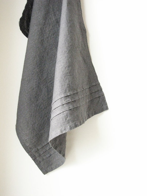 Charcoal tea towel dark grey linen dish towel prewashed | Etsy