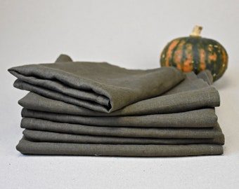 Linen napkins- table napkins- set of 4- prewashed napkins- table serving napkins- dark green napkins- handmade- gift- country chic style