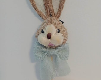 Straw Bunny Head on Pick  Blue Ribbon  size approx 39cm