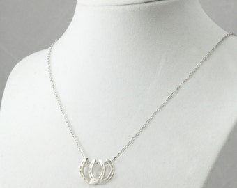 Double Horseshoe Pendant Necklace, Sterling Silver, Horse Jewellery