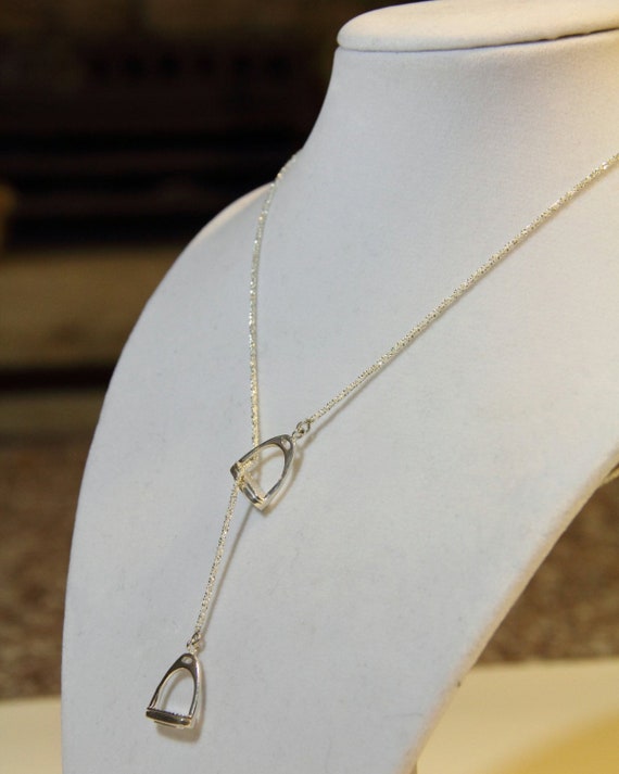 Sterling Silver Large Polished Horse Stirrup Charm on an Adjustable Chain Necklace