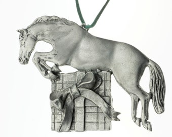 Jumping Horse Pewter Christmas Ornament