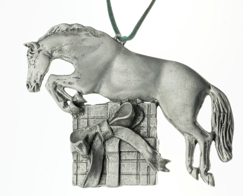 Jumping Horse Pewter Christmas Ornament image 1