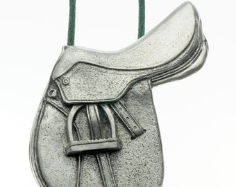 Equestrian Saddle Pewter Christmas Ornament
