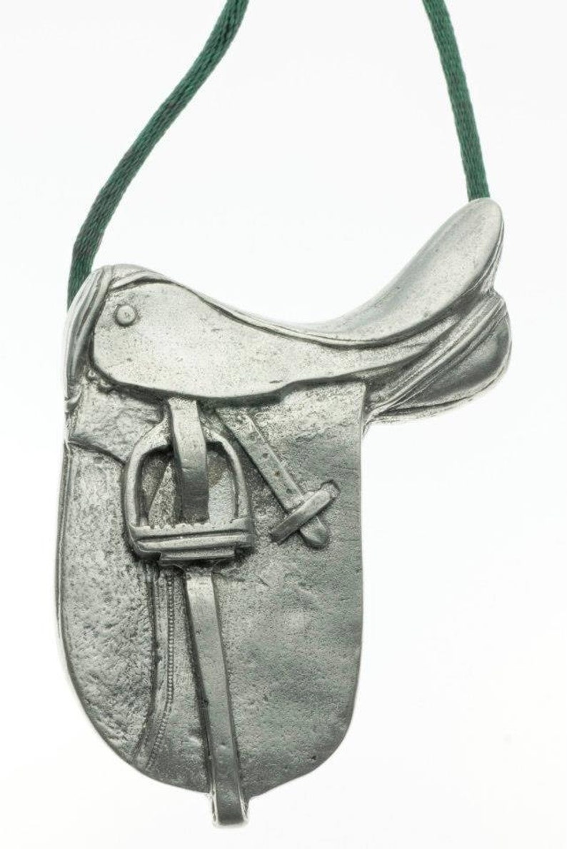 Dressage Saddle Ornament Pewter Made in Canada Uniquely Equine image 1