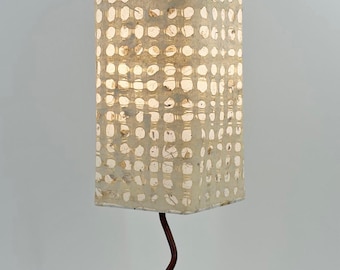 Modern Farmhouse Lamp Design, Earthy Wood Fiber Paper Shade, Sandstone base