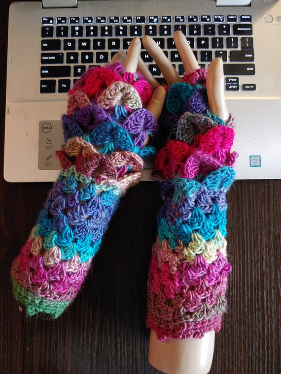 Dragonscale Fingerless Gloves-stained Glass MADE TO ORDER 