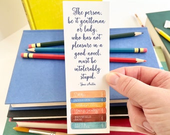 Jane Austen Quote Bookmark: Stack of Books Illustration (2x6 inch)