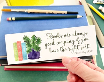 Little Women Quote Bookmark, Books & Potted Plant, Jane Eyre, Emma, 2 x 6 inch
