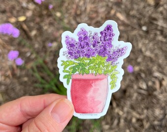 Potted Purple Flowers Sticker, 2.1 x 3 inch