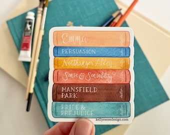 Jane Austen Books Sticker: Emma, Pride and Prejudice (3 x 2.7 inch)