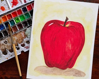 Red Apple - Fine Art Print of Watercolor Painting | 8x10 5x7 | Wall Art