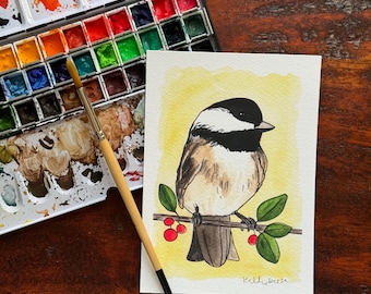 Black-Capped Chickadee - Fine Art Print of Watercolor Painting | 5x7 4x6 | Wall Art