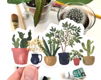 Watercolor Potted Plants Sticker, 3 x 2.5 inch