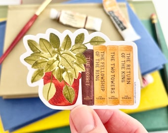 Lord of the Rings Book & Potted Plant Sticker, The Hobbit Sticker, 3 x 2 inch