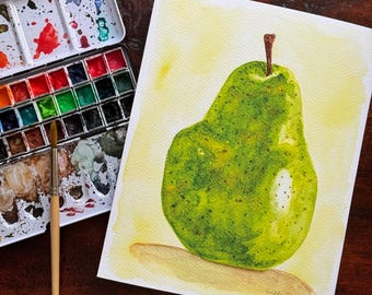 Green Pear - Fine Art Print of Watercolor Painting | 8x10 5x7 | Wall Art