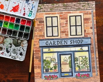 Garden Shop Storefront - Fine Art Print of Watercolor Painting | 8x10 5x7 | Wall Art