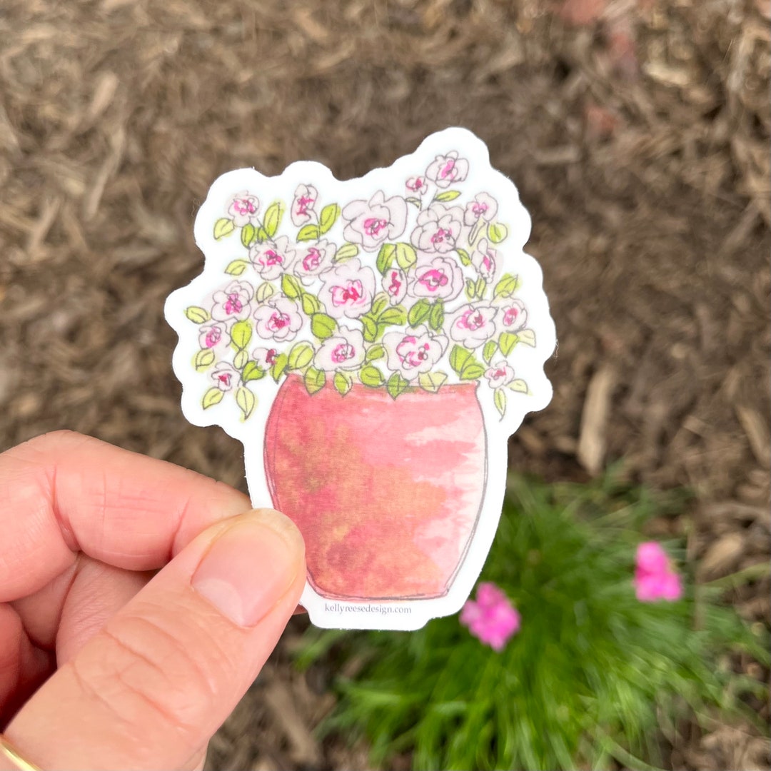 Potted Pink Flowers Sticker, 2.4 X