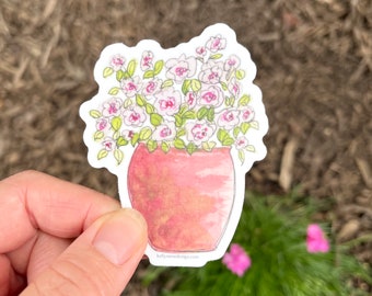 Potted Pink Flowers Sticker, 2.4 x 3 inch