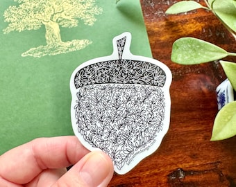 Linework Vines Acorn Sticker, 2.2 x 3 inch
