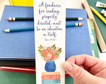 Jane Austen Quote Bookmark: Floral Book Vase Illustration