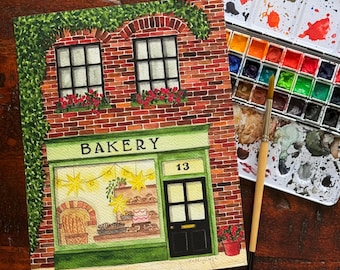 Bakery Storefront - Fine Art Print of Watercolor Painting | 8x10 5x7 | Wall Art