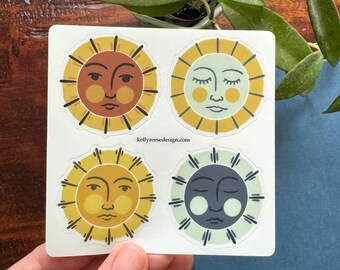 Sun and Moon Sticker Sheet: Celestial Matte Vinyl Stickers