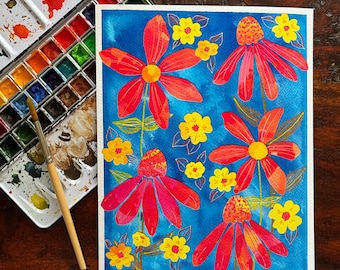 Floral Collage - Fine Art Print of Watercolor Painting | 8x10 5x7 | Wall Art