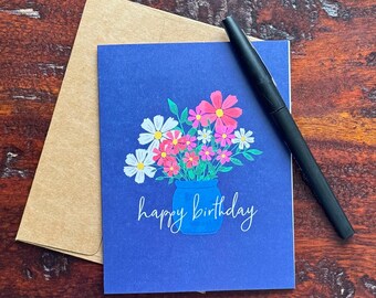 Floral Bouquet Happy Birthday Card - Greeting Card with Envelope | A2 | Stationary