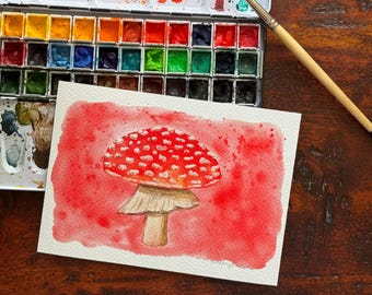 Red Mushroom - Fine Art Print of Watercolor Painting | 5x7 | Wall Art