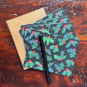 Watercolor Holly Pattern Christmas Card - Greeting Cards with Envelopes | A2 | Stationary
