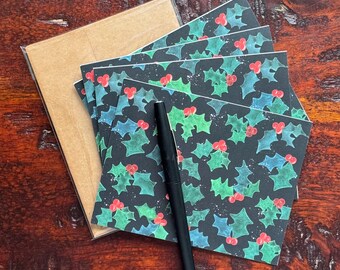Watercolor Holly Pattern Christmas Card - Greeting Cards with Envelopes | A2 | Stationary