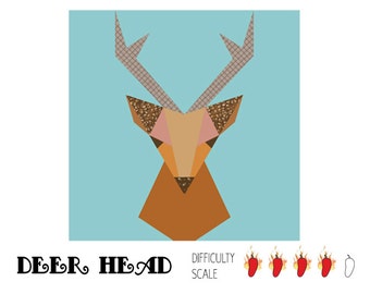 Deer Head paper pieced quilt pattern in PDF