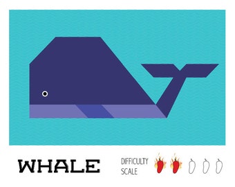 Whale paper pieced quilt pattern in PDF