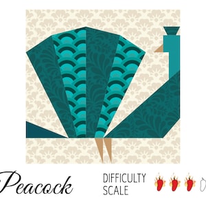 Peacock paper pieced quilt pattern in PDF