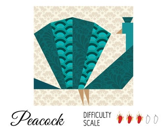Peacock paper pieced quilt pattern in PDF