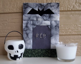 Halloween special *Bat Over Grave* paper pieced quilt pattern in PDF