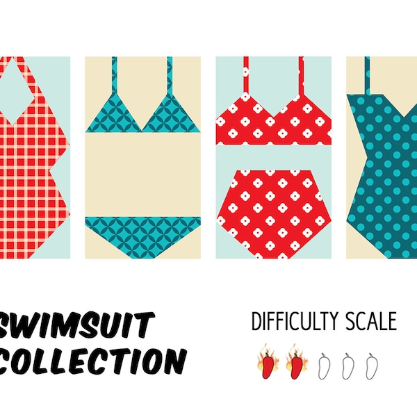Swimsuit Collection paper pieced quilt pattern in PDF