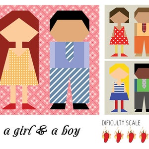 a Girl & a Boy paper pieced quilt pattern in PDF